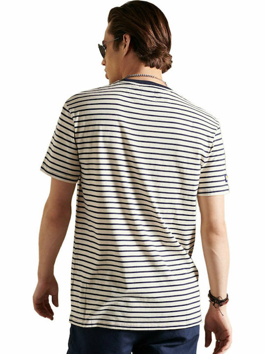 Superdry Cali Surf Breton T-shirt Bărbătesc cu Mânecă Scurtă Buttercream Stripe