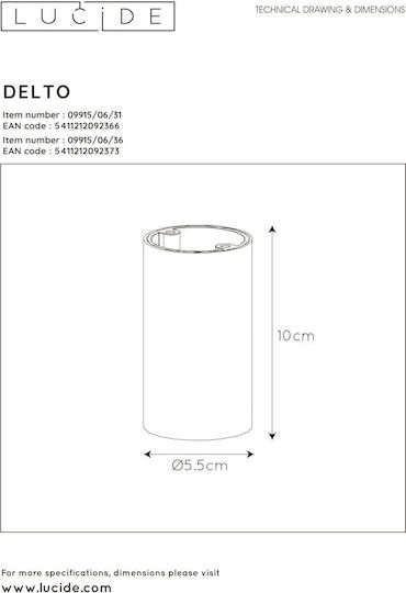 Lucide Lightning Delto Μονό Σποτ με Ντουί GU10 σε Λευκό Χρώμα