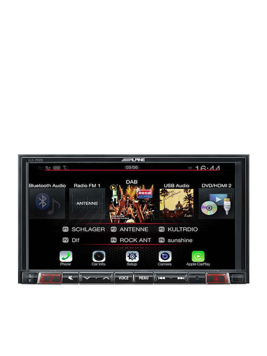 Alpine Car-Audiosystem 2DIN (Bluetooth/USB/AUX/GPS/Apple-Carplay/Android-Auto) mit Touchscreen 7" ILX-702D