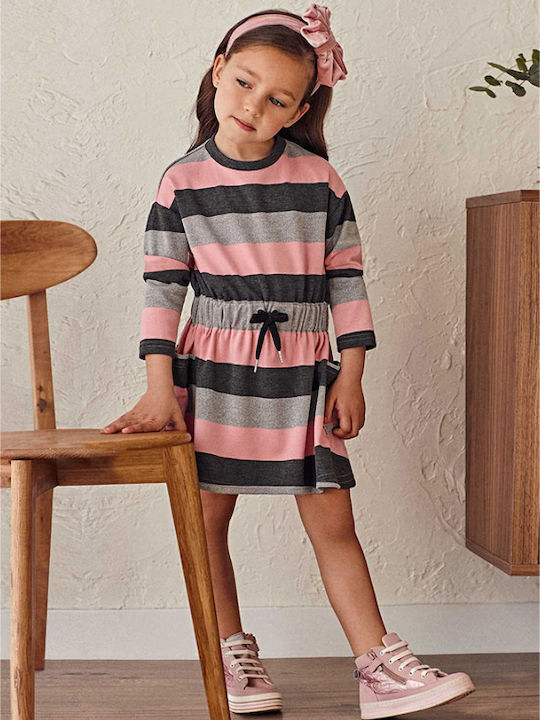 Mayoral Kids Dress Striped Long Sleeve Pink