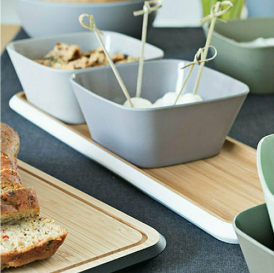 Pebbly Ceramic Dessert Divided Serving Tray with 3 Slots Gray 38x12.5x5cm 4pcs