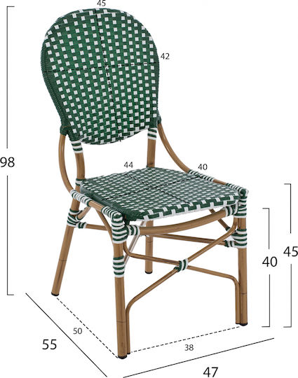 Καρέκλα Εξωτερικού Χώρου Rattan Bamboo Look Πράσινο / Λευκό 47x55x98εκ.