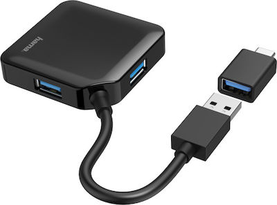 HAMA USB 3.2 Hub 4 Anschlüsse mit USB-A / USB-C Verbindung