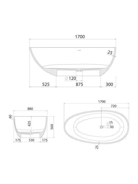 Karag Chiara Свободно поставяне на ваната Акрил 170x88см