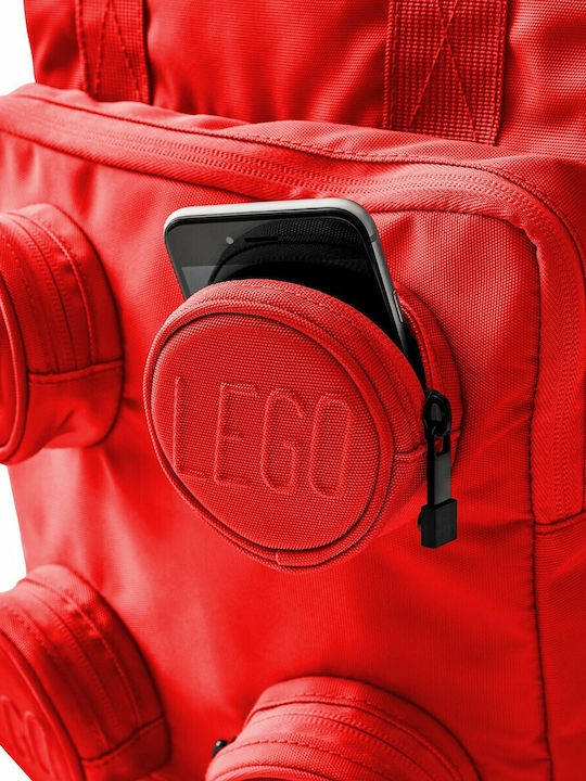 LEGO Brick 2x2 School Bag Backpack Elementary, Elementary Red with Water Bottle Holder 15Liters