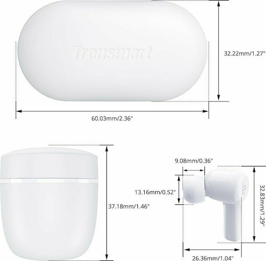 Tronsmart Apollo Air In-ear Bluetooth Handsfree Ακουστικά με Αντοχή στον Ιδρώτα και Θήκη Φόρτισης Λευκά