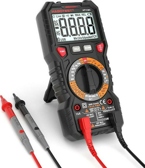 Habotest Digital Multimeter True RMS with AC / DC / Resistance / Capacitance / Temperature Measurement HT118C