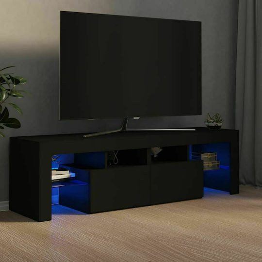 TV Stand Wooden with LED Lighting Black Velvet-Black Metal L140xW35xH40cm