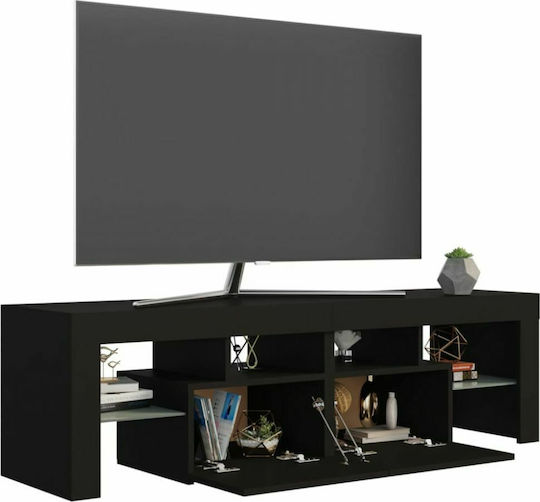 TV Stand Wooden with LED Lighting Black Velvet-Black Metal L140xW35xH40cm