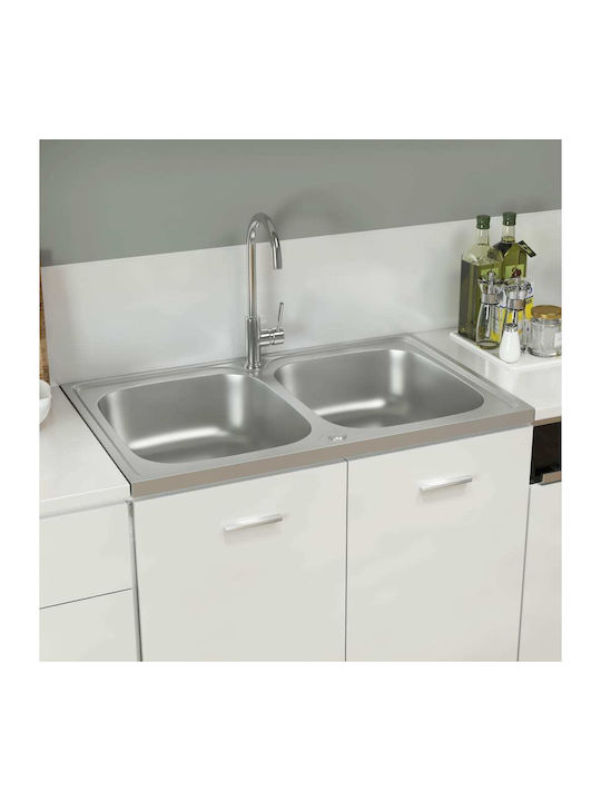 vidaXL Drop-In Sink Inox W80xD50cm Silver