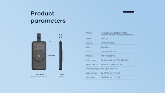 Remax RPP-226 Tangee II Power Bank 10000mAh 22.5W με Θύρα USB-A και Θύρα USB-C Power Delivery / Quick Charge 2.0 Μαύρο