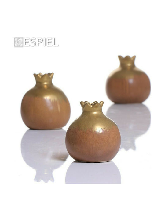 Espiel Tischplatte Glücksbringer Granatapfel Gold/ Beige Keramik 10.2x10.2cm 1Stück