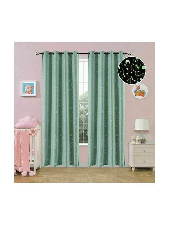 Beauty Home Kids Grommet Top Blackout Glow-in-the-Dark Curtain 6140 Mint 2021614000000 140x260cm