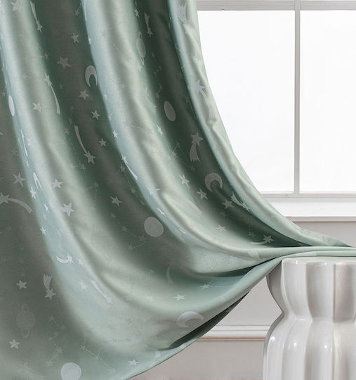Beauty Home Παιδική Κουρτίνα Συσκότισης Φωσφοριζέ με Τρέσα Μέντα 140x270εκ.