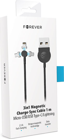 Forever Magnetic USB to Lightning / Type-C Cable Μαύρο 1.0m ()