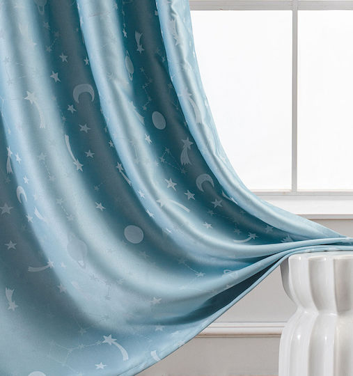 Beauty Home Παιδική Κουρτίνα Συσκότισης Φωσφοριζέ με Τρέσα Σιέλ 140x270εκ.