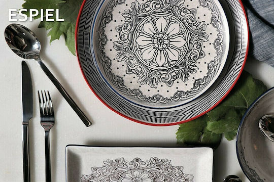 Espiel Roma Plate Shallow made of Porcelain Black Red with Diameter 27cm