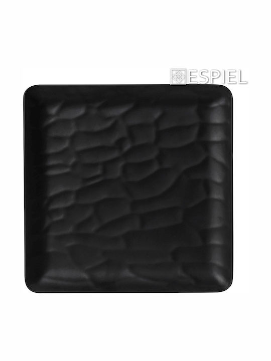 Espiel Wavy Plate Shallow of Melamine Matte Black 26x26cm 1pcs