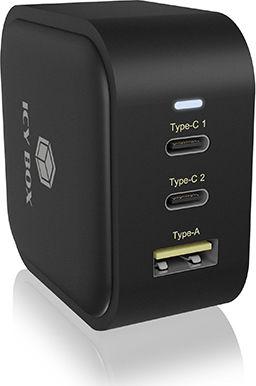 Icy Box Charger Without Cable with USB-A Port and 2 USB-C Ports 65W Power Delivery Blacks (IB-PS103-PD)