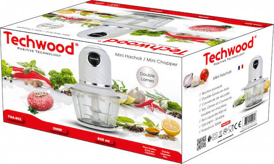 Techwood THA-802 Mini Chopper Multi 300W mit Behälter 800ml Weiß