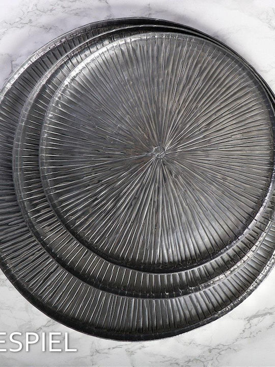 Espiel Aluminum Round Decorative Tray Aluminum Serving Platter Ribbed 26.5x26.5x1.5cm 26x26x1.5cm