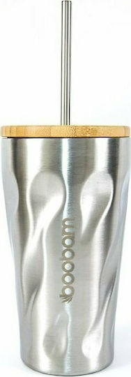 Boobam Recyclable Glass Thermos Stainless Steel BPA Free 450ml Silver with Straw