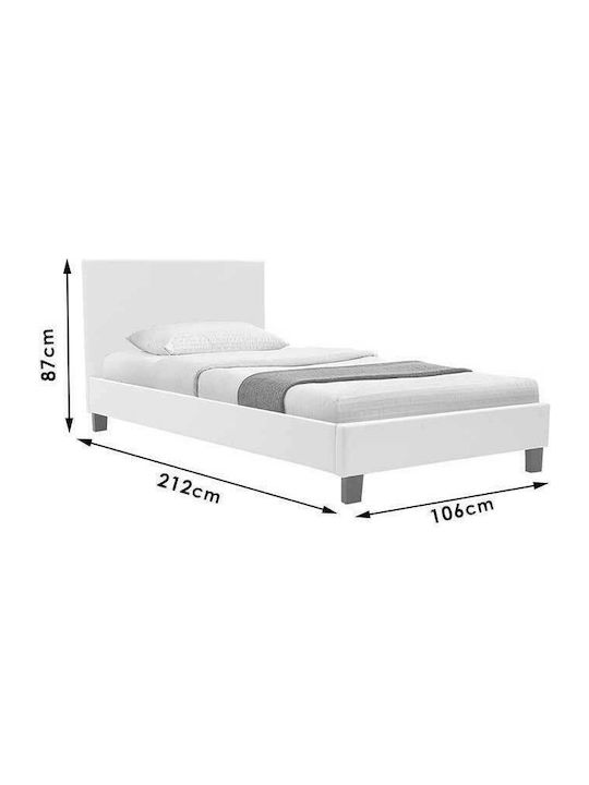 Nevil Bett Einzelbett Mit Kunstleder bezogen White mit Latten für Matratze 100x200cm