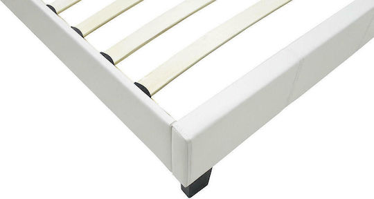 Nevil Bed Single Upholstered with Leatherette White with Slats for Mattress 100x200cm