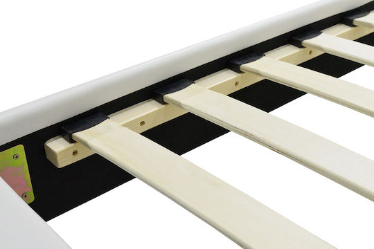 Nevil Bed Single Upholstered with Leatherette White with Slats for Mattress 100x200cm