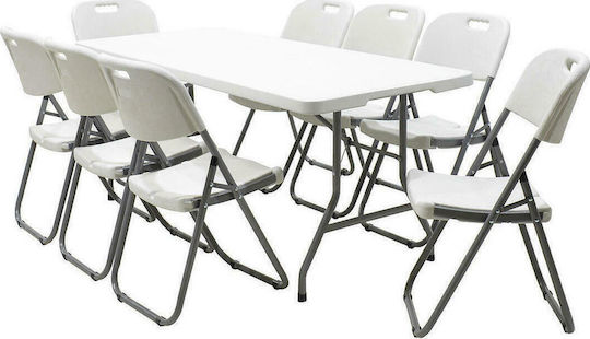 Plastic Masa Catering pentru spații exterioare Pliabil cu schelet metalic Rodeo Alb 152x70x74buc