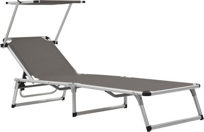 vidaXL Foldable Aluminum Beach Sunbed Gray with Shader 186x58x75cm