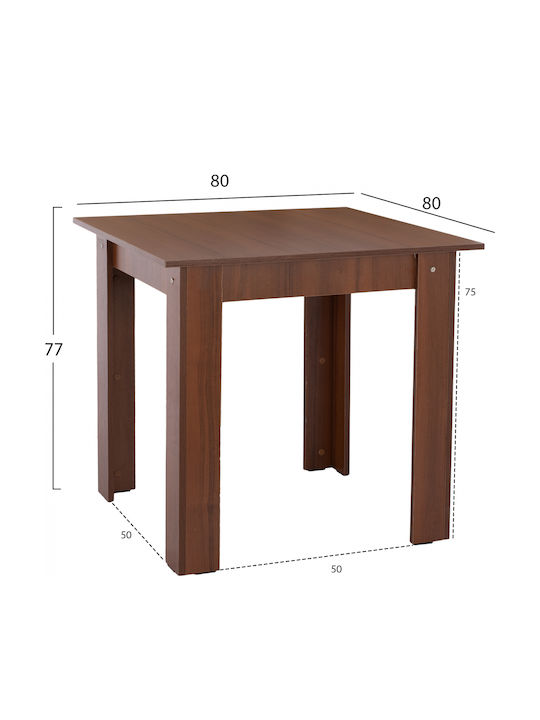 Kelvin Τραπέζι Κουζίνας Ξύλινο Καρυδί 80x80x77εκ.
