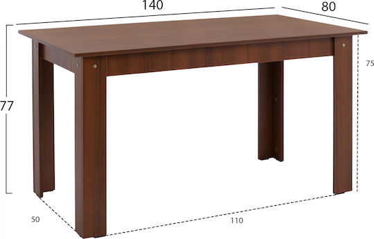 Table Kitchen Wooden Walnut 140x80x77cm