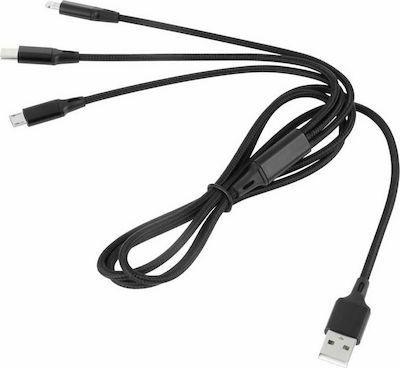 Rebel Braided USB to Lightning / Type-C / micro USB Cable Μαύρο 1m (RB-6005-100-B)