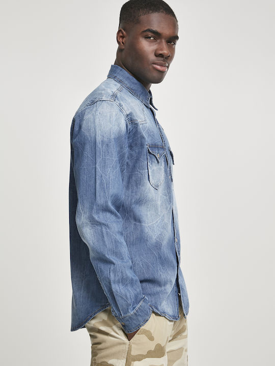 Cu mânecă lungă Denim Cămașă Albastru spălat