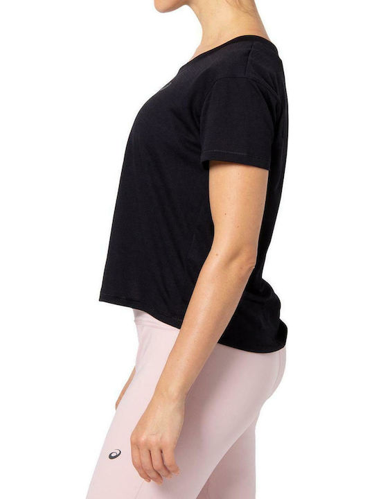 Race Γυναικείο Αθλητικό Crop Top Κοντομάνικο Μαύρο Μαύρο
