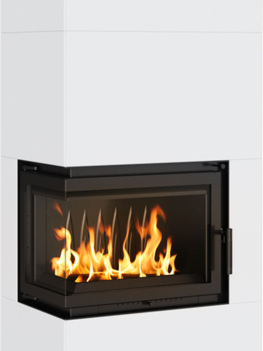Kratki Simple Box L S Wood Fireplace Insert with Left Corner Window 8kW Bianco
