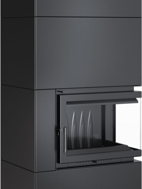 Kratki Simple Box P S Kaminofen Holz 8kW Rechte Ecke mit einer zu öffnenden Tür Schwarz