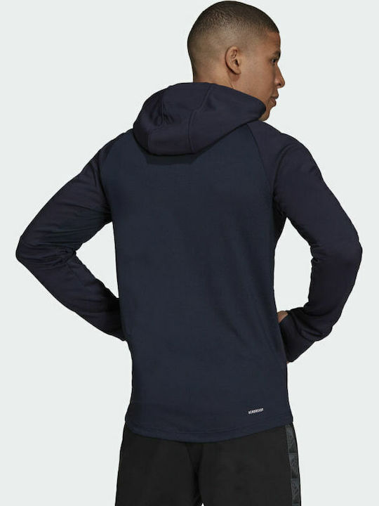 Adidas Designed To Move Sport Motion Aeroready Men's Sweatshirt with Hood & Pockets Legend Ink