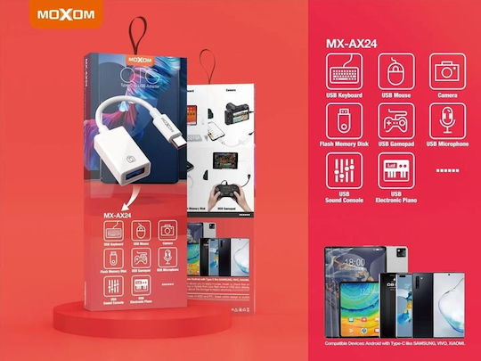 Moxom MX-AX24 Конвертор USB-C Мъжки към USB-A Женски Бял 1 Брой