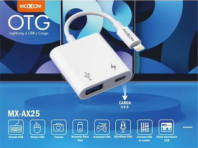Moxom MX-AX25 Konverter Blitzschlag männlich zu Blitzschlag / USB-A weiblich Weiß