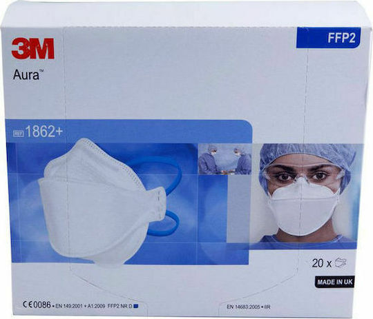 3M Aura 1862+ Μάσκα Προστασίας FFP2 Λευκή 20τμχ