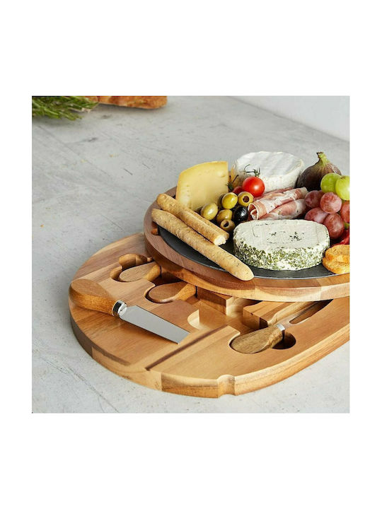 VonHaus Servierplatte Hölzernes mit Messern und Käsegabel 33x33x7cm 5Stück