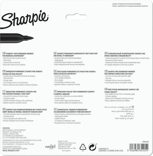 Sharpie Permanent Ανεξίτηλοι Μαρκαδόροι Assorted Colours Σετ 24 χρώματα