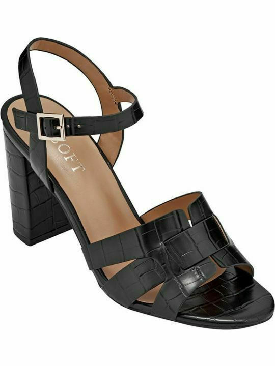 B-Soft Women's Sandals with Ankle Strap Black with Chunky High Heel