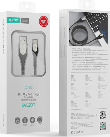 Xipin Xipin LX52 Braided USB 2.0 Cable USB-C male - USB-A Μαύρο 1.2m