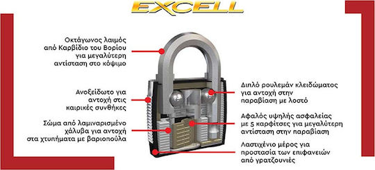 Master Lock Excell Steel Padlock Lengthened with Key 44mm 1pcs