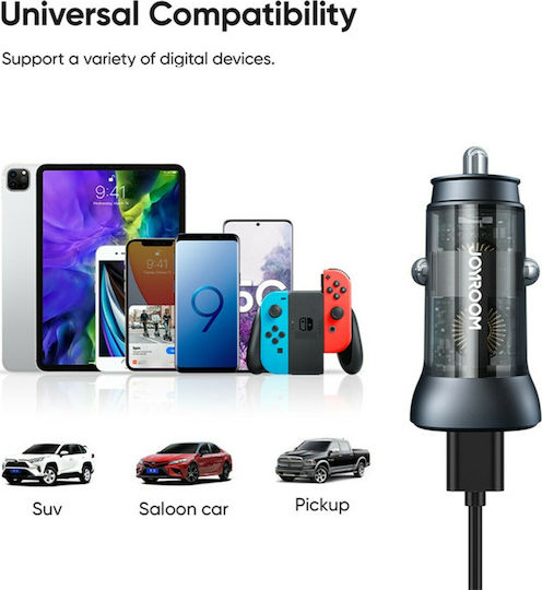 GloboStar Auto-Ladegerät 38W 3A Schnellladung mit Anschlüssen: 1xUSB 1xType-C Silber Farbe