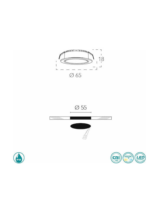 Fan Europe Nemo-65 Round Metallic Ceiling Spot with Built-in LED and Natural White Light White