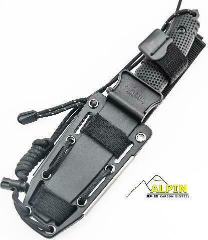 Alpin HX Outdoors - Explorer Survival D-2 Steel Tactical ABS Kydex Knife Survival Black in Sheath